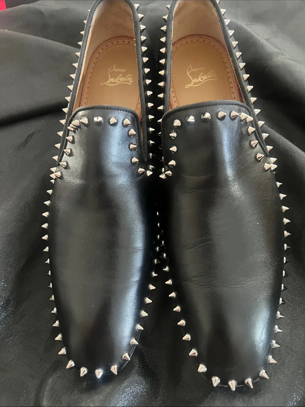Men's Christian Louboutin Black Leather Studded Slip on loafers